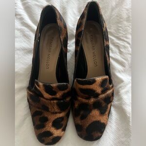 Tamara Mellon Fellini 55 Leopard Print Women's Loafer Heels Size 37